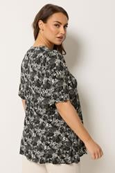 YOURS Plus Size  Black Palm Leaf Pleat Front Top | Yours Clothing 2