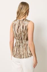 LTS Tall Chocolate Brown Abstract Print Satin Pleated Vest Top | Long Tall Sally  2
