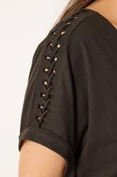YOURS Plus Size Brown Lattice Grown On Sleeve T-Shirt | Yours Clothing 4