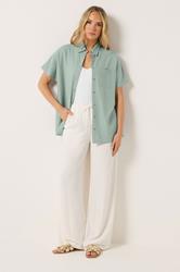 LTS Tall Women's Pale Blue Short Sleeve Linen Shirt | Long Tall Sally 2