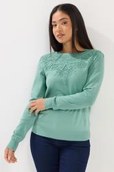 M&Co Petite Green Lace Trim Jumper | M&Co 3