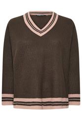 YOURS Plus Size Chocolate Brown Contrast Knitted Jumper | Yours Clothing 1