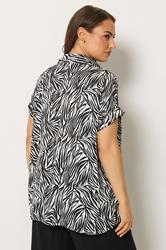 YOURS Plus Size Black Zebra Button Half Placket Blouse | Yours Clothing 2
