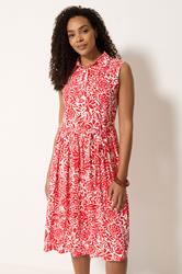 M&Co Red and White Abstract Printed Sleeveless Shirt Dress | M&Co 1