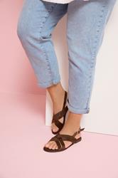 Brown Faux Suede Cross Over Strap Sandals In Wide E Fit | Yours Clothing 1