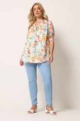YOURS Plus Size White & Orange Floral Frill Neck Blouse | Yours Clothing 1