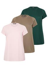 YOURSET 3 PACK Curve Mocha Brown & Pink Core T-Shirts