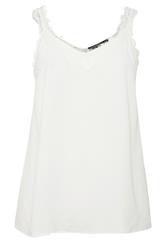 EVANS Curve Ivory White Lace Trim Cami Vest Top
