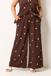YOURS Plus Size Chocolate Brown Polka Dot Crinkle Trousers | Yours Clothing 3