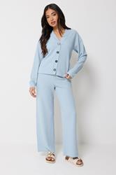 PixieGirl Petite Women's Set Light Blue Ribbed Top & Trousers | PixieGirl 1