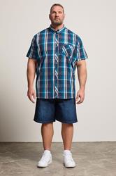 KAM Big & Tall Navy Blue Check Short Sleeve Shirt 1