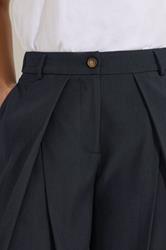 PixieGirl Petite Women's Navy Blue Wrap Pleated Wide Leg Trousers | PixieGirl 4