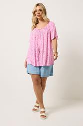 YOURS Plus Size Pink Floral Tie Neck Blouse | Yours Clothing 2