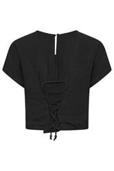 PixieGirl Petite Black Cotton Lace Up Cheesecloth Top