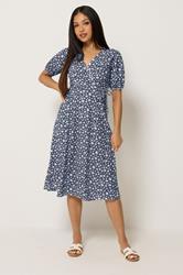 M&Co Petite Navy Blue Floral Print Midi Wrap Dress | M&Co 3