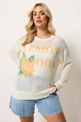 YOURS Plus Size Ivory White 'Lemon Soda' Pointelle Jumper | Tours Clothing 3