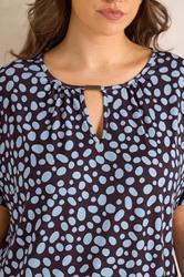 EVANS Plus Size Blue And Brown Polka Dot Print Bar Detail Top | Evans 4