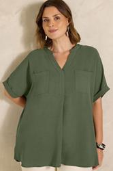 EVANS Plus Size Khaki Green Overhead Utility Shirt | Evans 3