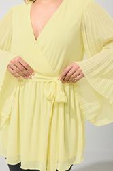 YOURS LONDON Plus Size Yellow Pleat Sleeve Wrap Top | Yours Clothing 4