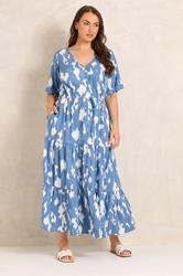 EVANS Plus Size Blue Abstract Print Tie Waist Dress | Evans 3