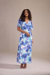 M&Co Blue Floral Print Mesh Maxi Wrap Dress | M&Co 3