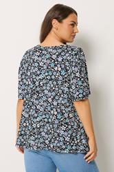 YOURS Plus Size Black Ditsy Floral Swing Top | Yours Clothing 2