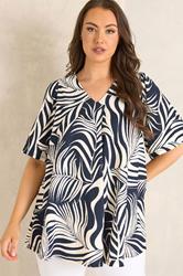 EVANS Plus Size Navy Blue Leaf Print Pleat Front Top | Evans  3
