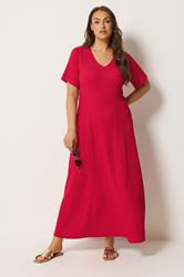 YOURS Plus Size Red Textured V-Neckline Maxi Dress | Yours Clothing 3