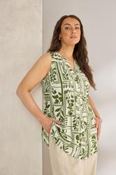 EVANS Plus Size Green Leaf Pintuck Sleeveless Shirt | Evans 3