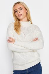 Petite Ivory White High Neck Cable Knit Jumper | PixieGirl 1
