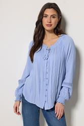 M&Co Blue Trim Detail Tie Neck Blouse | M&Co 3