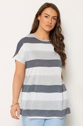 Yours Plus Size Grey Metallic Stripe T-Shirt | Yours Clothing 3
