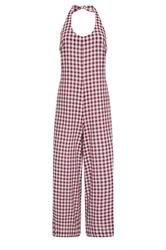 PixieGirl Petite Women's Plum Purple Gingham Wide Leg Jumpsuit | PixieGirl 5