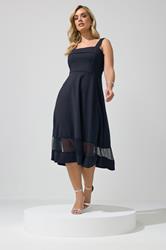 YOURS LONDON Plus Size Navy Blue Mesh Insert Dress | Yours Clothing 1