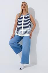 LIMITED COLLECTION Plus Size Navy Blue Stripe Knitted Waistcoat | Yours Clothing 2