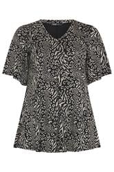 YOURS Curve Black Leopard Print Pleated Swing Top