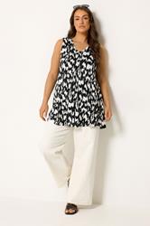 YOURS Plus Size Black Abstract Pleat Vest Top  |Yours Clothing 1