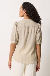 M&Co Brown Stripe Textured Puff Sleeve Shirt | M&Co 4