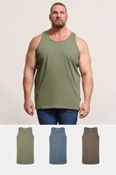 BadRhino Big & Tall 3 PACK Green/Blue/Brown Plain Vest Tops | BadRhino 2