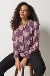 M&Co Purple Floral Tie Neck Blouse | M&Co 3