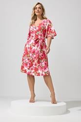 YOURS LONDON Plus Size Red Floral Wrap Skater Dress | Yours Clothing 1