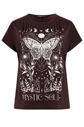 YOURS Curve Brown 'Mystic Soul' Laser Cut Slogan T-Shirt