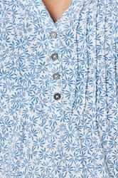 M&Co Blue Floral Short Sleeve Cotton Henley Top | M&Co 5