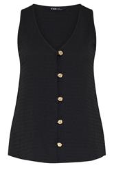 YOURS Plus Size Black Textured Button Through Waistcoat | Yours Clothing 5