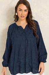 EVANS Plus Size Navy Blue Floral Embroidered Blouse | Evans 3