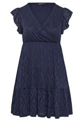 YOURS Curve Navy Blue Wrap Pointelle Dress