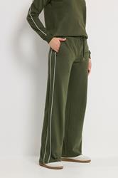 LTS Tall Women's Khaki Green Cotton Pipe Quarter Zip Sweatshirt & Wide Leg Trousers Set 6