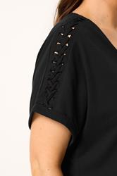 YOURS Plus Size Black Lattice Grown On Sleeve T-Shirt | Yours Clothing 4