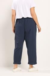 YOURS Plus Size Navy Blue Cool Cotton Barrel Trousers | yours Clothing 2