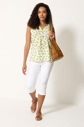 M&Co Yellow Lemon Print Sleeveless Cotton Henley Top | M&Co 1